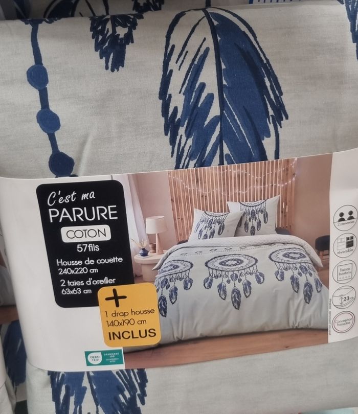 Parure complète housse de couette neuf 220x240 et 2 taies d'oreiller et drap housse 140x190 100% coton - photo numéro 2