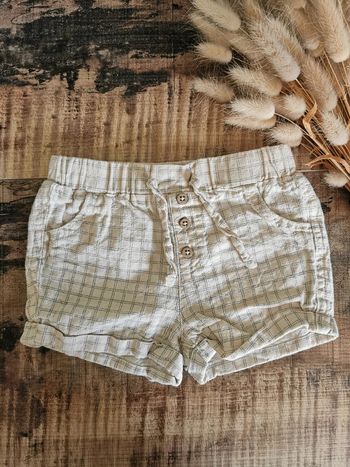 🌸Short beige carreau bébé 6mois léger type Lin Kiabi