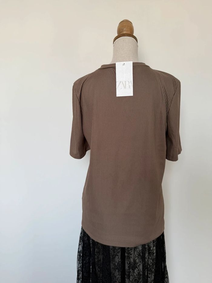 T-shirt zara côtelé kaki top maillot haut Camiseta Maglietta Swimsuit Maglia camisa Chemise neuf - photo numéro 4