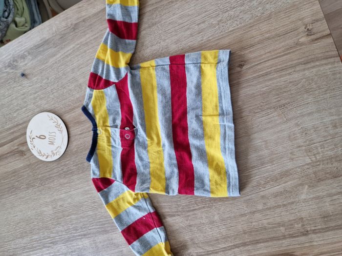 ENSEMBLE 2 Pièces : Salopette Jean Velours Doublée & T-shirt Rayé Mots d'enfants - 6 mois - photo numéro 5