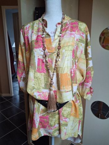 Tunique longue vert anis et fushia neuve