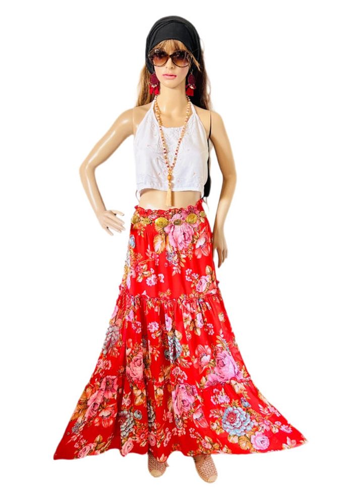 🌺 Longue jupe bohème fleurie hippie ROXY vintage 90s 00s gypsy long floral skirt🌺 - photo numéro 6