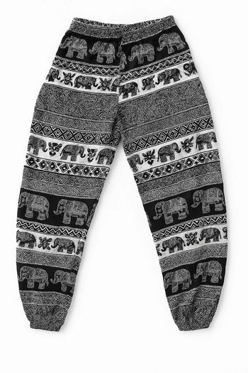 🌞 Pantalon d’été fluide motif éléphant – Taille unique