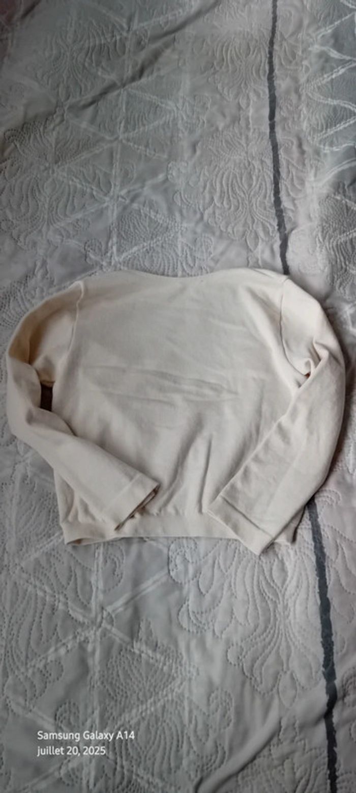 Haut court manches longues en velours côtelé col en V ecru femme S - photo numéro 19