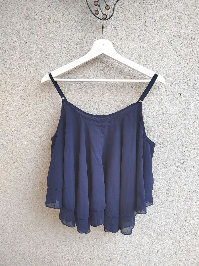 Haut bleu marine fluide en mousseline de soie – Taille 44/0XL — Neuf sans étiquette - photo numéro 4