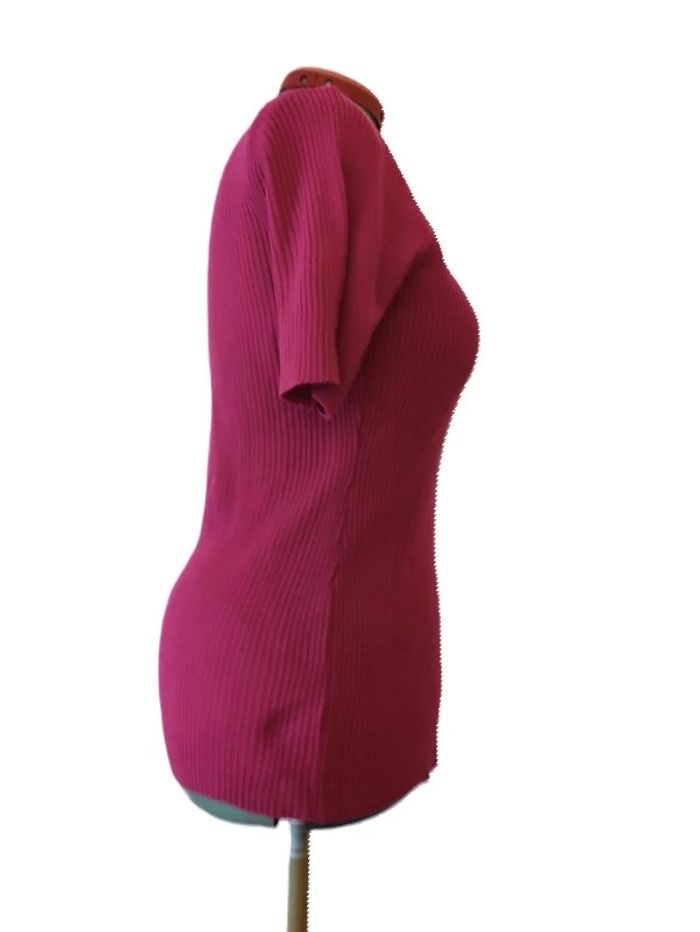 Pull côtelé manche courte Fuschia Bleu bonheur Taille 50/52 - photo numéro 2
