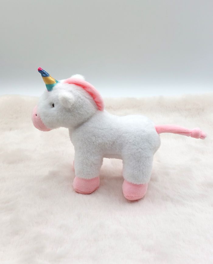 Petite peluche doudou licorne blanc rose corne arc-en-ciel vert jaune bleu 18 cm - photo numéro 2