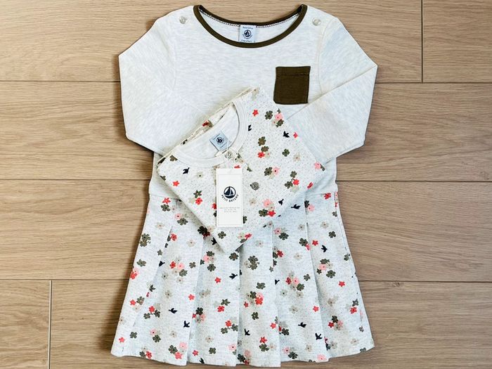 Robe bi-matière en molleton et coton fleuri Petit bateau T-5 ans