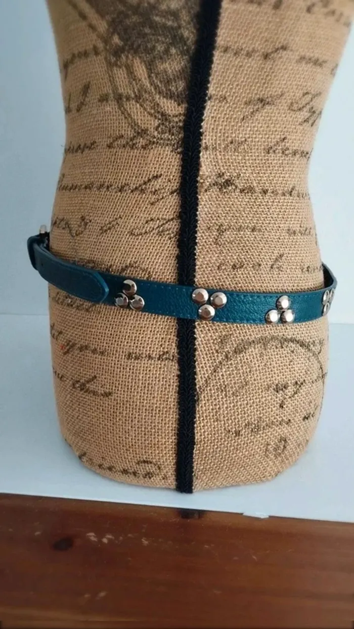 Ceinture bleu canard ronds doré 90 cm - photo numéro 6