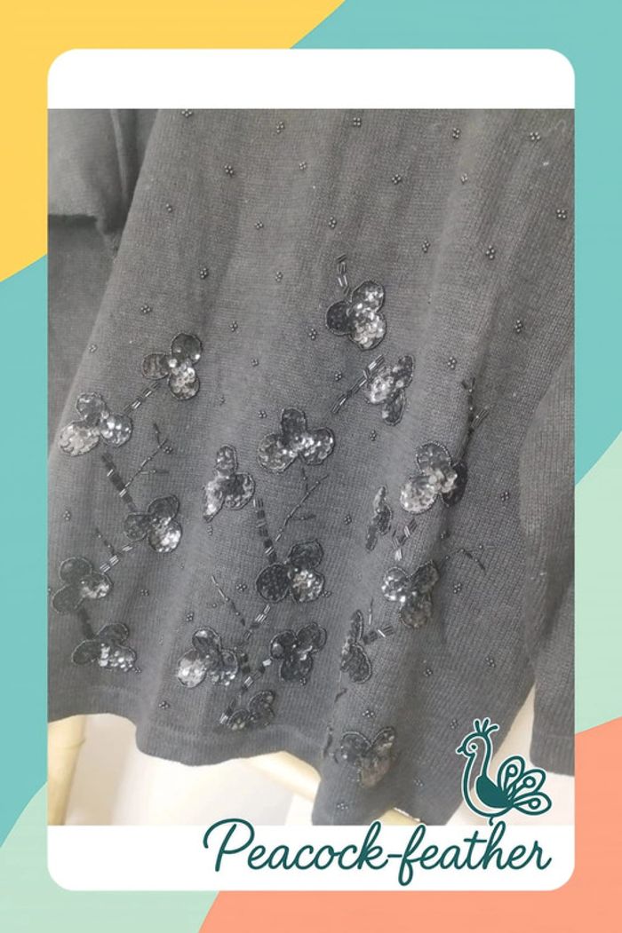 Pull noir sequins et perles TU - photo numéro 2