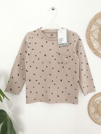 Tee-shirt taupe imprimé manches longues H&M 1.5/2 Ans