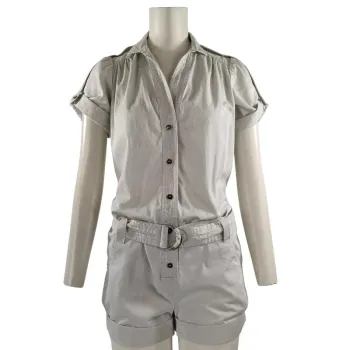Combishort beige clair Maje manches courtes ceinturée coton taille 36 coupe city chic A1085
