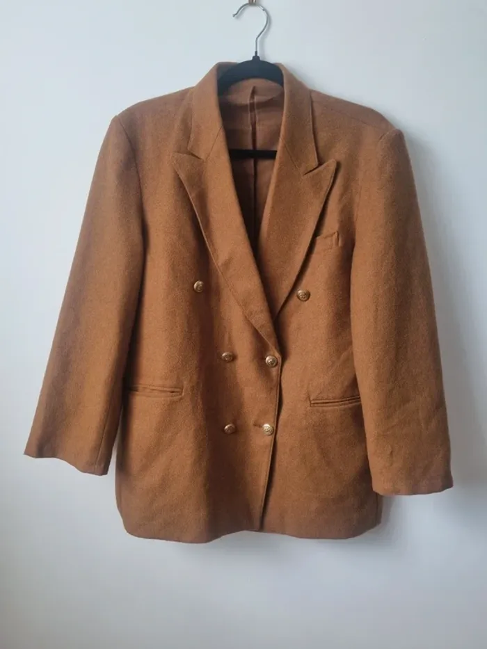 Veste blazer marron en cachemire et laine vintage - photo numéro 19