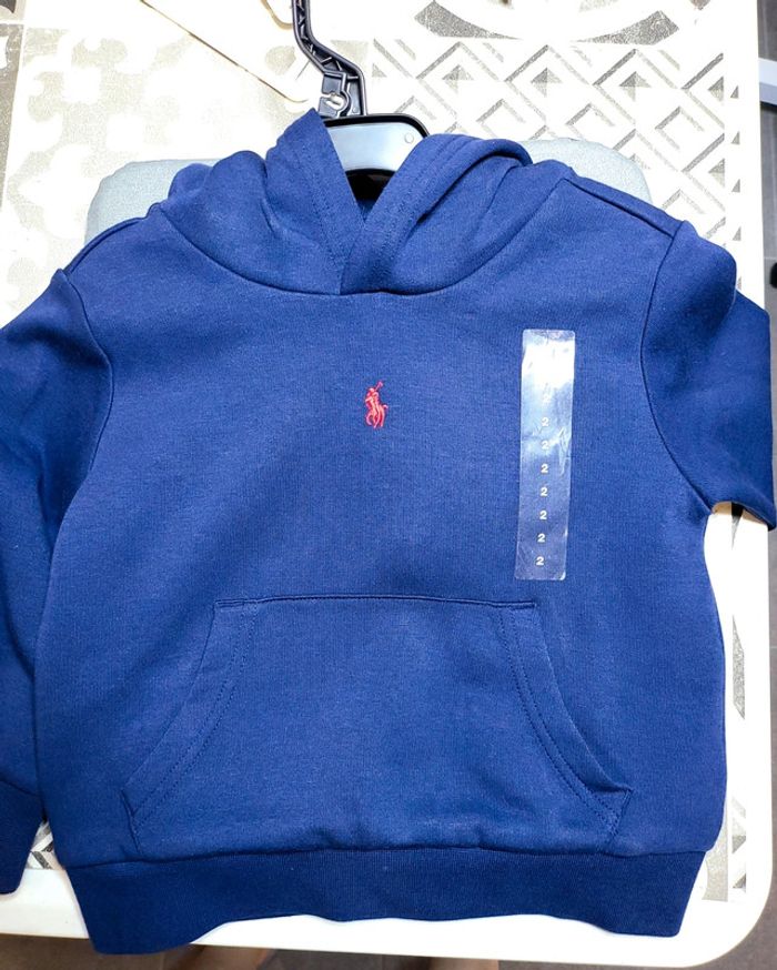 Sweat capuche Ralph Lauren mixte bleu taille 2 ans - photo numéro 2