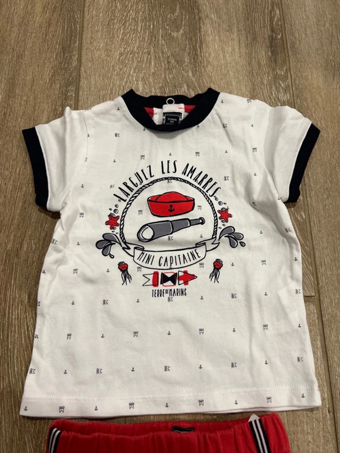 Ensemble short et t-shirt mini capitaine , terre de marin, 9 mois - photo numéro 2