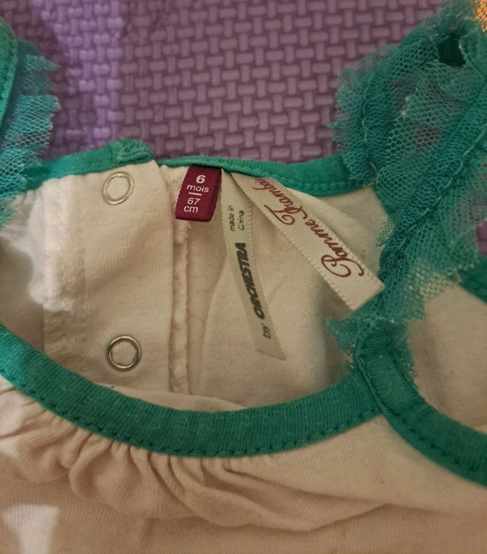 Débardeur blanc vert flamand rose, orchestra, taille 6 mois (67 cm) - photo numéro 3