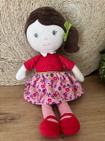 Doudou poupée chiffon robe rose fleurs pois nicotoy