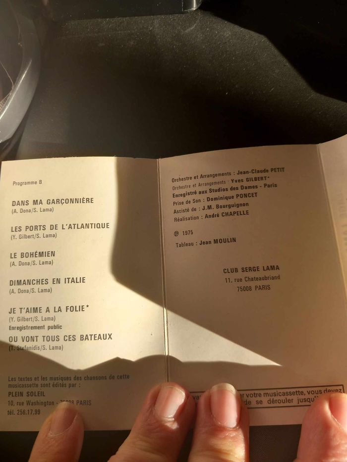 Cassette audio de Serge Lama : la vie lilas - photo numéro 5