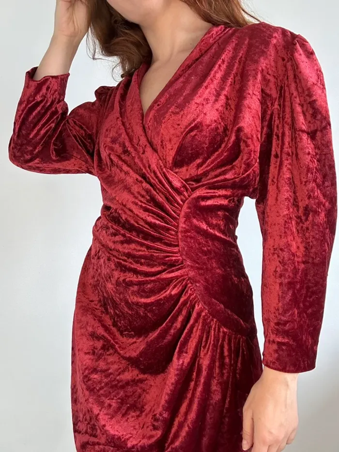 Robe vintage années 80 en velours bordeaux taille L 🥀 - photo numéro 5