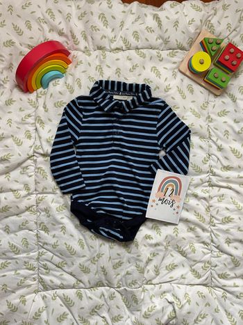 body polo manches longues rayé marine et bleu 6/12 mois jojo maman bébé