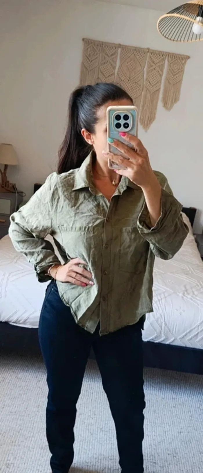 Chemise légère oversize Please L vert kaki 100% lyocell décontractée - photo numéro 2