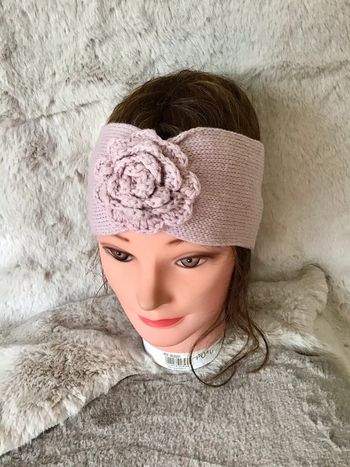 Bandeau tête large 10,5 cm rose avec fleur (0224)