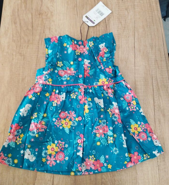 Robe sans manches fille bleu canard et fleurs taille 6 mois Sergent Major - photo numéro 2