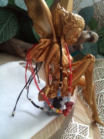 Lot de 2 bracelets agate noire et jaspe rouge