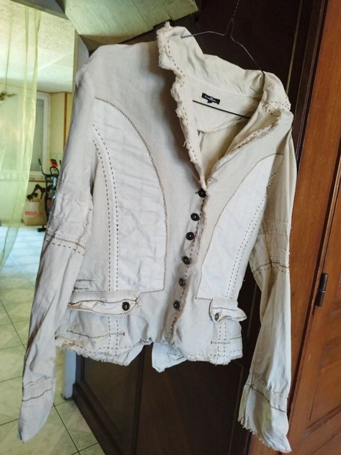 Veste beige patchwork vintage y2k L/40 blazer - photo numéro 12