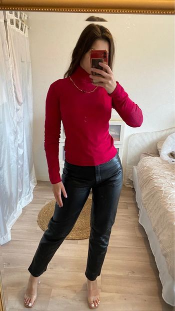 Pull col roulé fushia