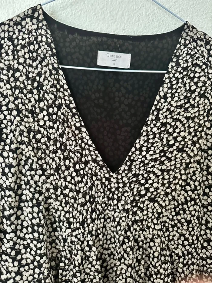 Robe fluide imprimé fleurs col V manches longues - photo numéro 2