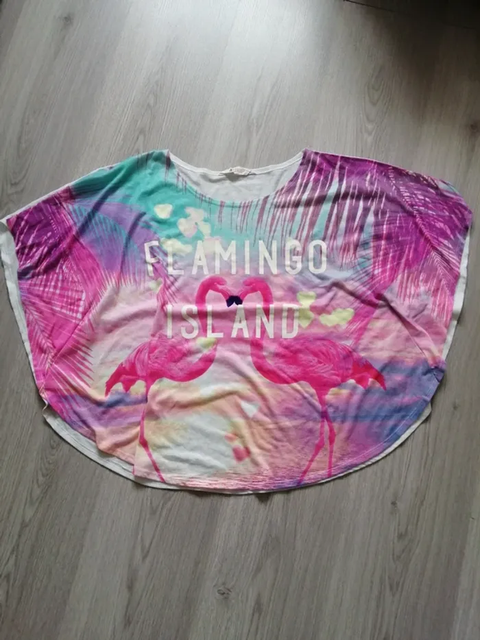 Ensemble short et tee-shirt cap bleu et rose imprimé flamants roses / H&M / (14 ans +) - photo numéro 2