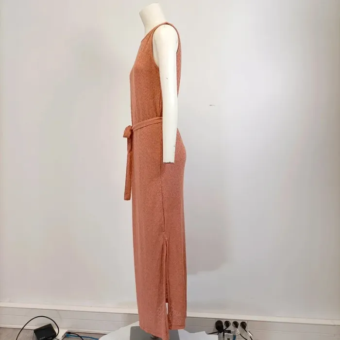 Robe Longue sans manche maille ajourée+ doublure - Corail - taille S A285 - photo numéro 2