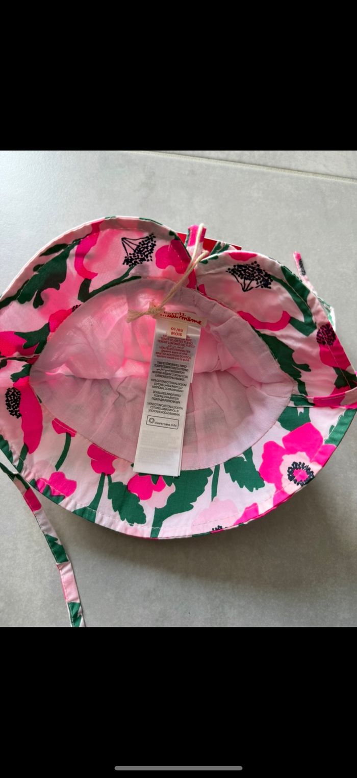 Chapeau avec ficelles été fleurs 6/12 mois - photo numéro 8