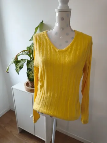 Pull jaune col V torsadé | Sherry Taylor | Femme taille L | Très bon état