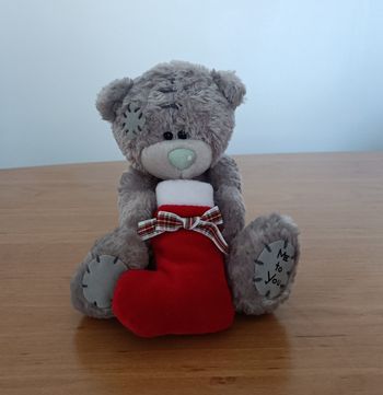 Peluche Doudou Ours gris avec chaussette de Noël. Me to you. 19 cm