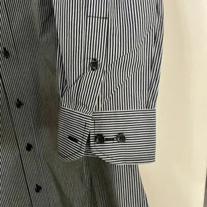 Chemise homme L rayée noire et blanche coupe slim fit, manches longues col classique V031 - photo numéro 3