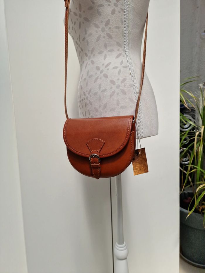 Sac Bandoulière Vintage Cuir Véritable Camel Vera Pelle - photo numéro 3