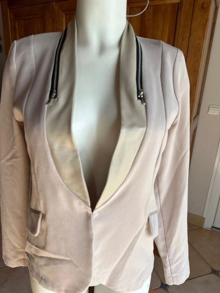 Veste blazer beige zip bi matière 38 femme charming girl - photo numéro 4