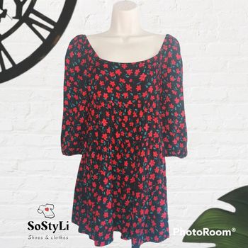 Mini robe noire fleurie Jennyfer Taille S