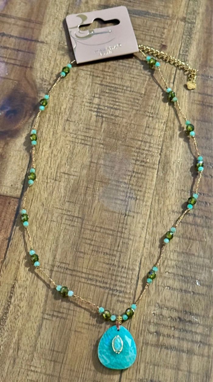 Collier réglable cordon tissé finitions chaîne réglable perles et pierre jade vert habaha Paris - photo numéro 4