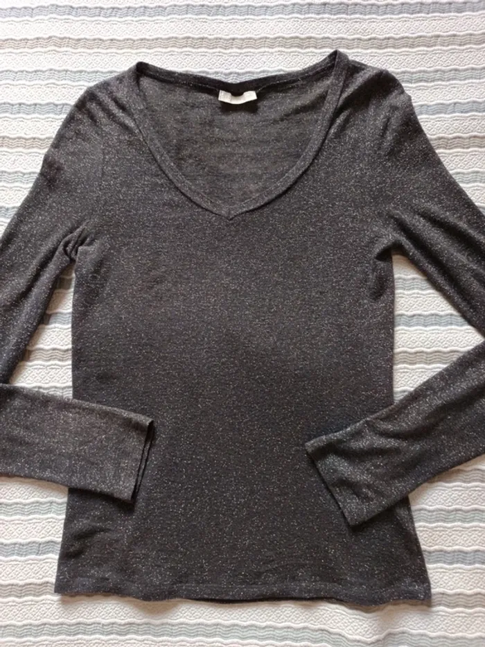 Pull col V laine+lurex t.40/44 - photo numéro 3
