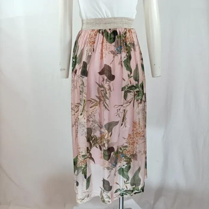Jupe longue bohème fluide rose poudré à fleurs (A958) - photo numéro 4