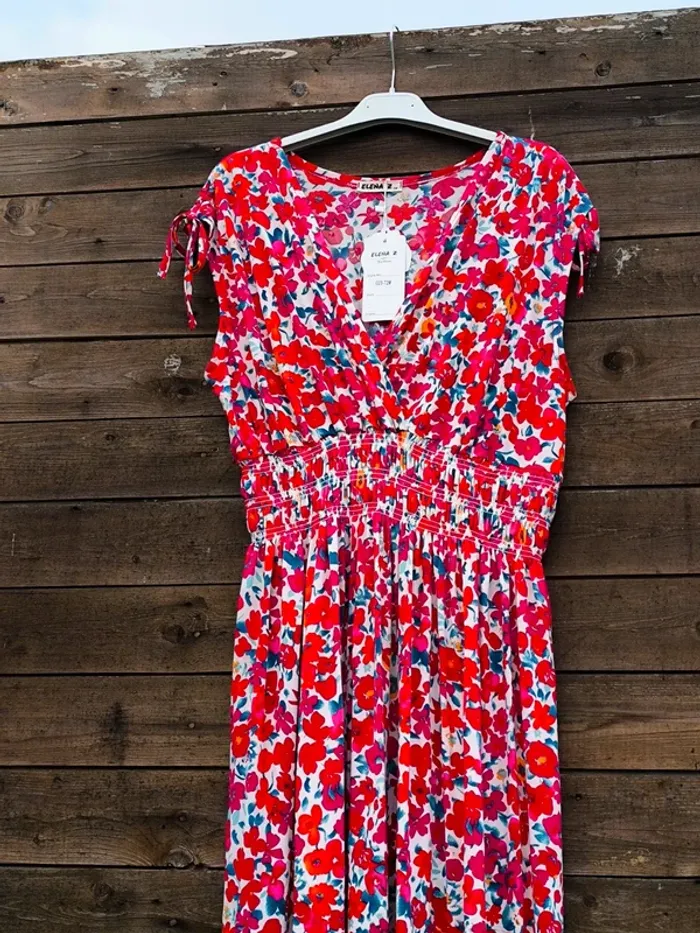 Robe longue magique extensible fleurie rouge et blanche à fleurs TU 38 à 52 - photo numéro 13
