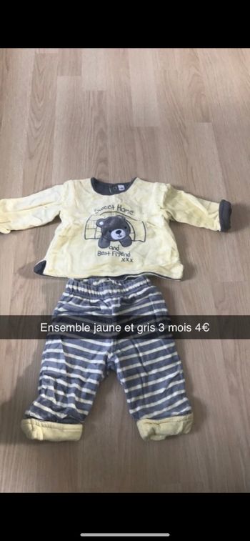 Ensemble velours jaune et gris 3 mois