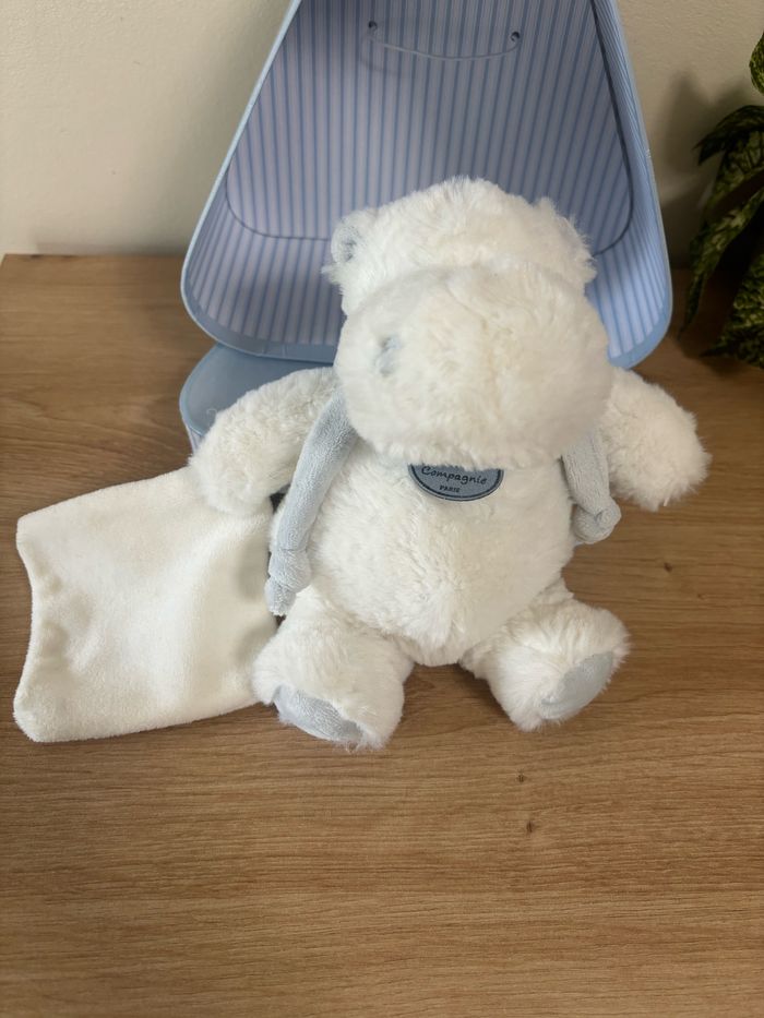 Doudou hippopotame mouchoir blanc bleu doudou et compagnie neuf - photo numéro 2