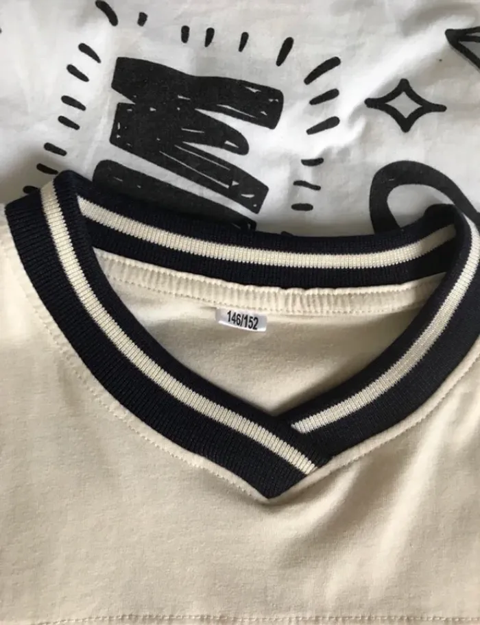 tshirt manches longues garçon 12 ans beige et bleu à rayures - photo numéro 3