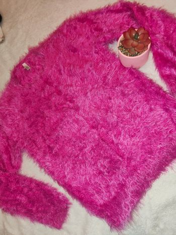 Pull rose fushia à fourrure fille