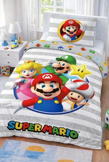 Parure de lit simple Super Mario - 1 housse de couette + 1 taie d'oreiller - Microfibre douce