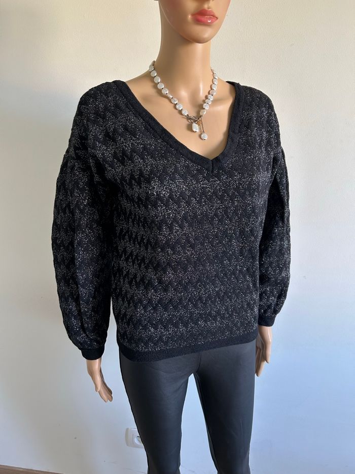 Pull noir et argenté pailleté Naf Naf taille XS excellent état - photo numéro 2